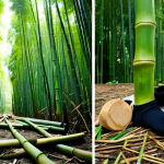 **Prompt:** A split image showcasing the duality of bamboo: On one side, lush green bamboo stalks thriving in a sustainably managed forest; on the other, a pile of cheap bamboo socks next to bottles of harsh-looking chemicals, emphasizing the potential for unsustainable processing.