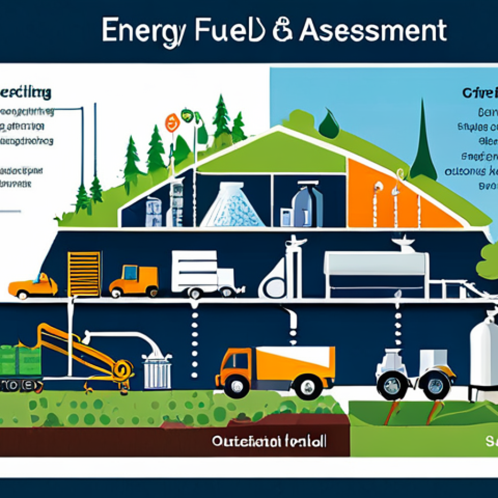 Life Cycle Assessment Visualization**

"A diagram illustrating the stages of Life Cycle Assessment for a bio-based product (e.g., bioplastic packaging). Stages include: Raw Material Extraction (farming scene with sustainable practices), Manufacturing (modern factory with eco-friendly processes), Transportation (truck with efficient fuel consumption), Use (product in a home setting), and End-of-Life (recycling facility). The diagram highlights inputs and outputs at each stage (energy, water, emissions). Informative, clean design, educational, safe for work, appropriate content, fully clothed, professional illustration, perfect anatomy, correct proportions, natural representation, high quality."

**