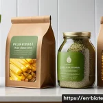 Home 21 바이오 기반 소재의 기술 혁신 사례 - A close-up of biodegradable grocery packaging made from agricultural waste fibers such as straw and ...