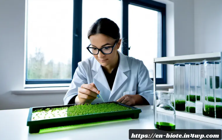 Home 17 바이오 기반 소재의 새로운 연구 방향 - Photorealistic sustainable materials research laboratory, a diverse female scientist in safety glass...