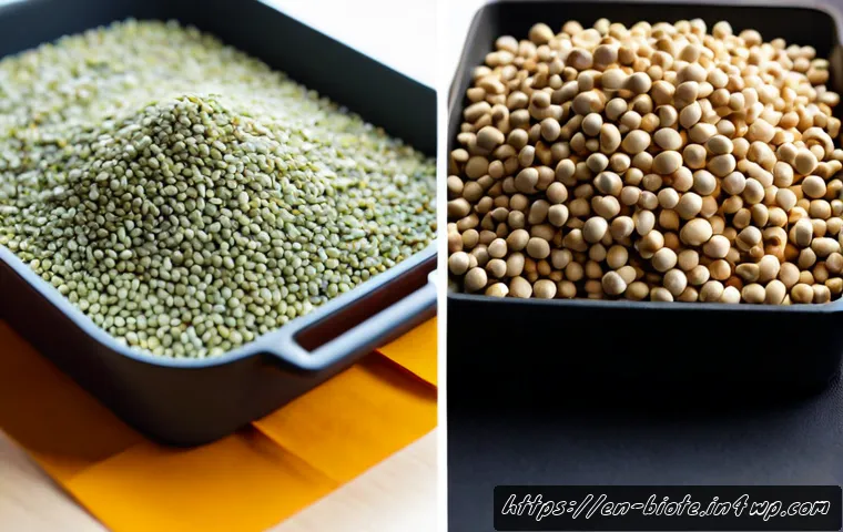 바이오 기반 소재와 전통 소재 비교 - Photorealistic side-by-side materials comparison on a clean sustainable design studio table: renewab...